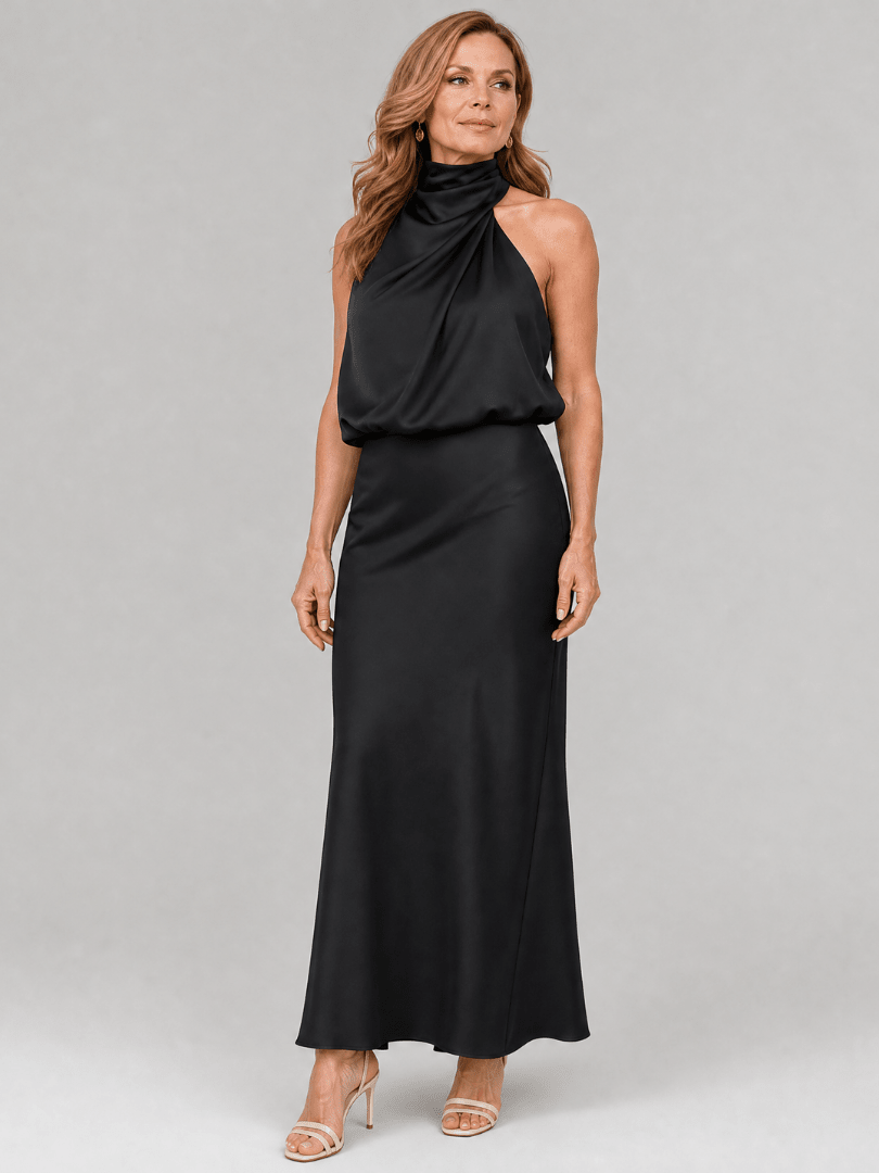 Nopal | Vestido Midi sin Mangas con Escote Drapeado