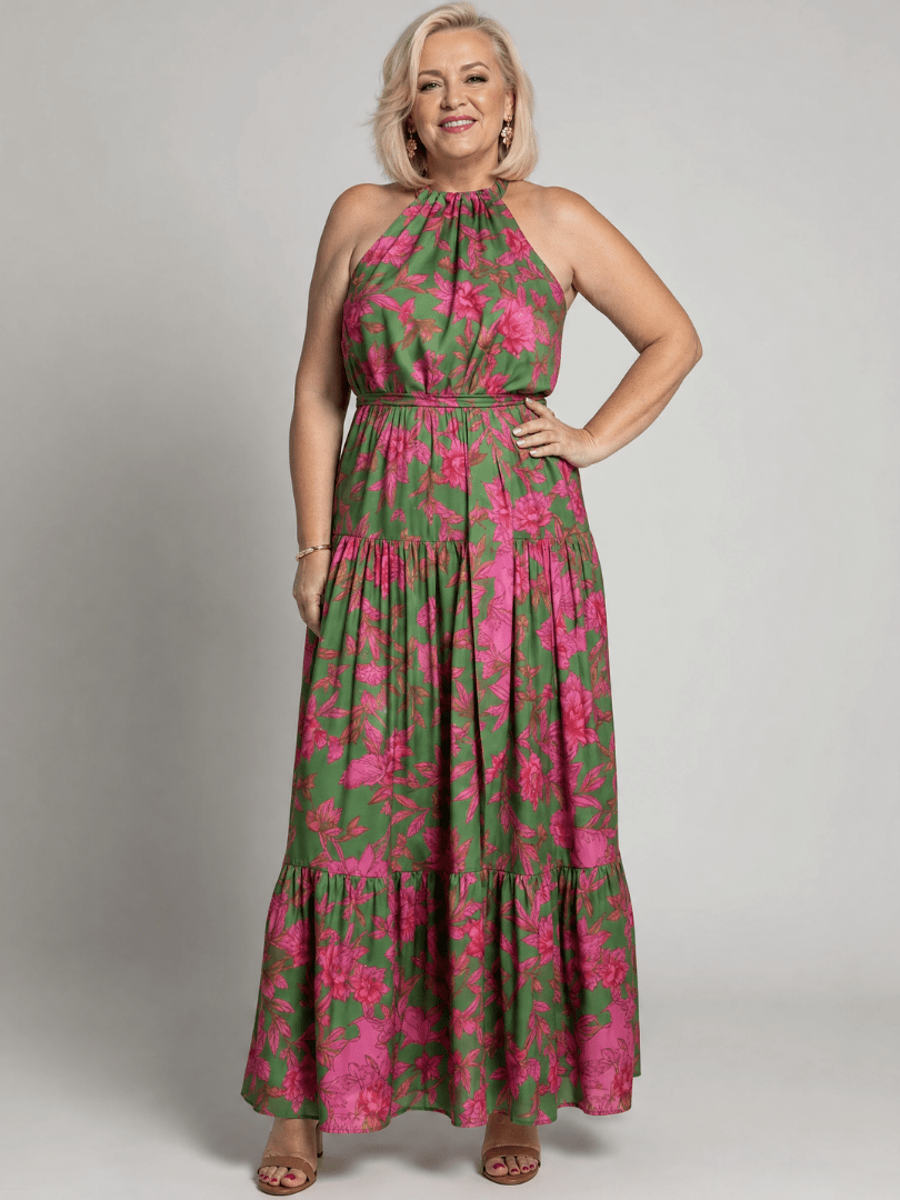 Rowen | Vestido Midi Drapeado con Escote Halter