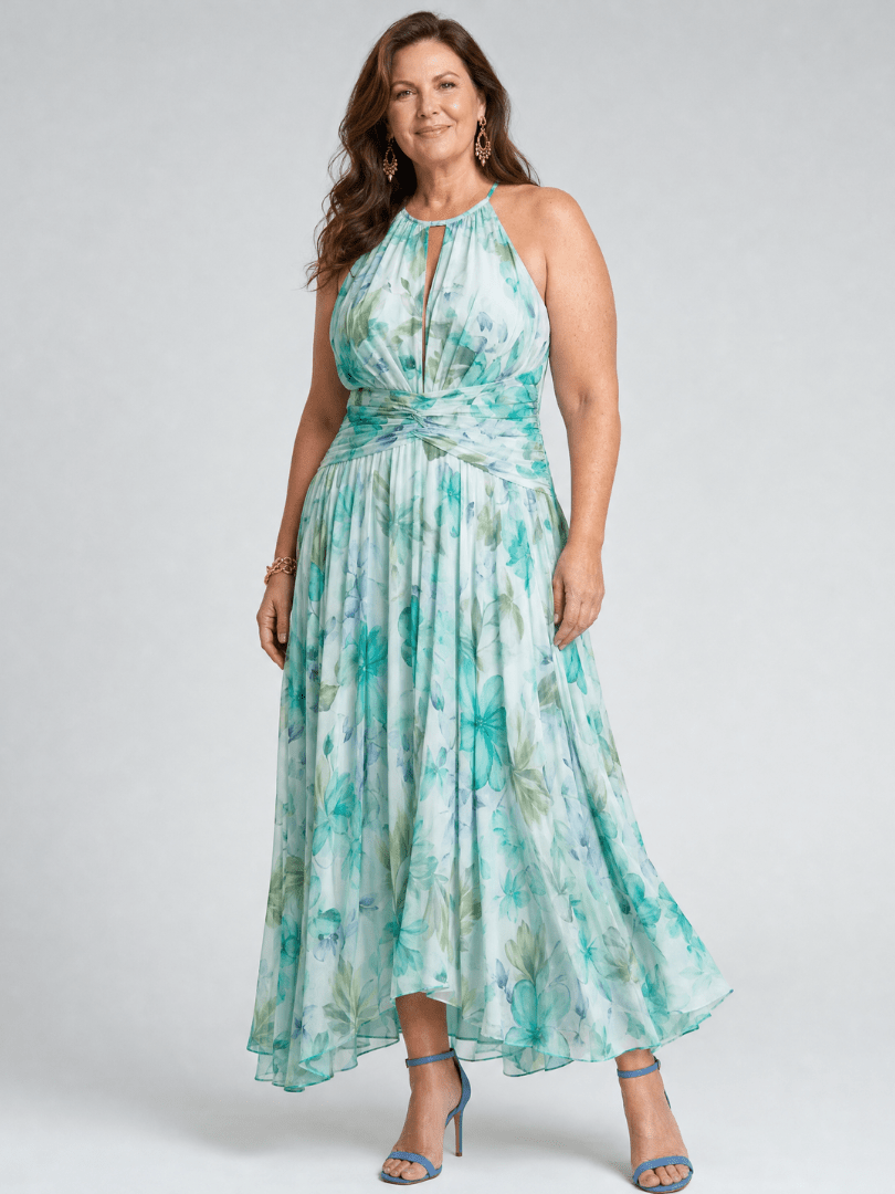 Portia | Vestido Midi Plisado con Escote Halter