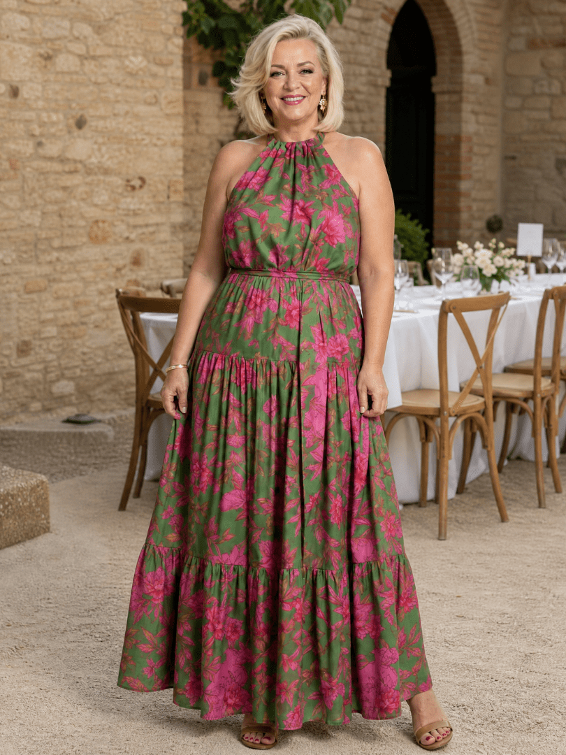Rowen | Vestido Midi Drapeado con Escote Halter