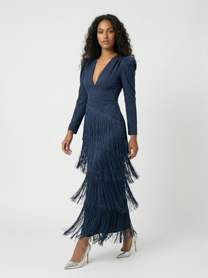 Clara | Vestido elegante de flecos con mangas