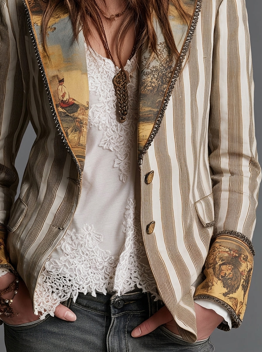 Sara - Blazer Bohemio a Rayas con Cuello