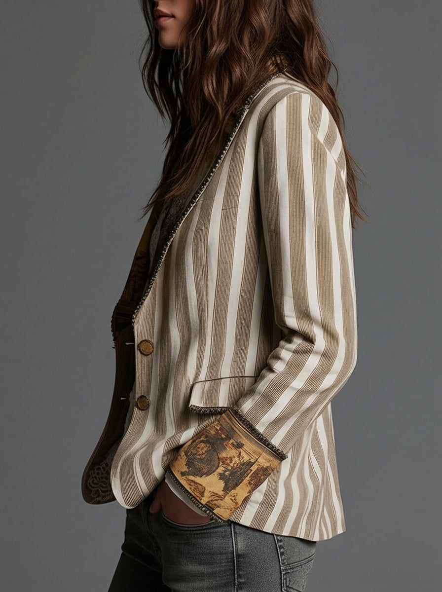 Sara - Blazer Bohemio a Rayas con Cuello