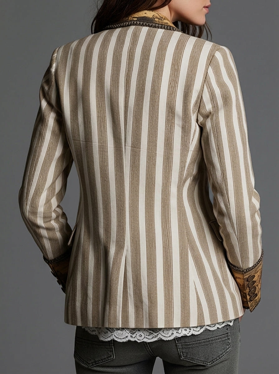 Sara - Blazer Bohemio a Rayas con Cuello