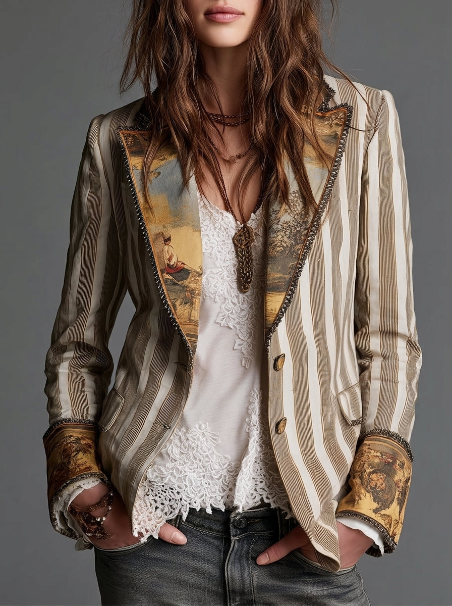 Sara - Blazer Bohemio a Rayas con Cuello
