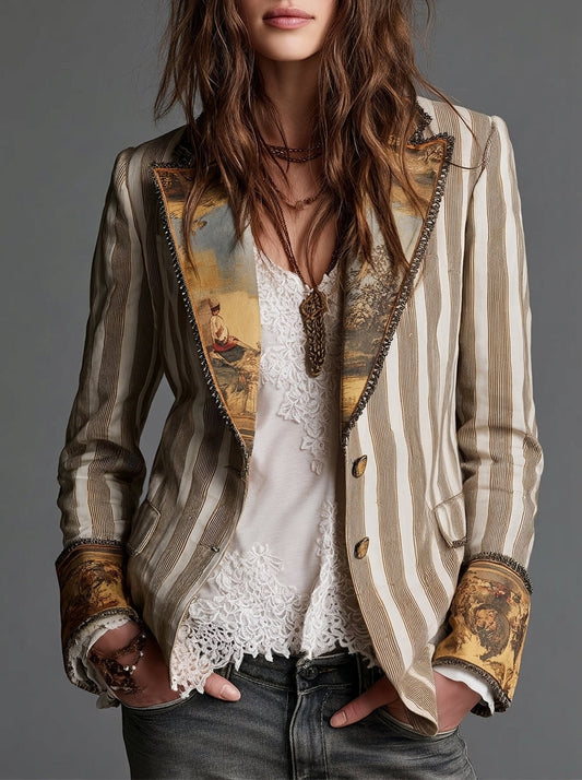 Sara - Blazer Bohemio a Rayas con Cuello