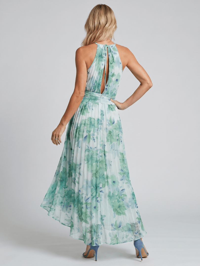 Portia | Vestido Midi Plisado con Escote Halter