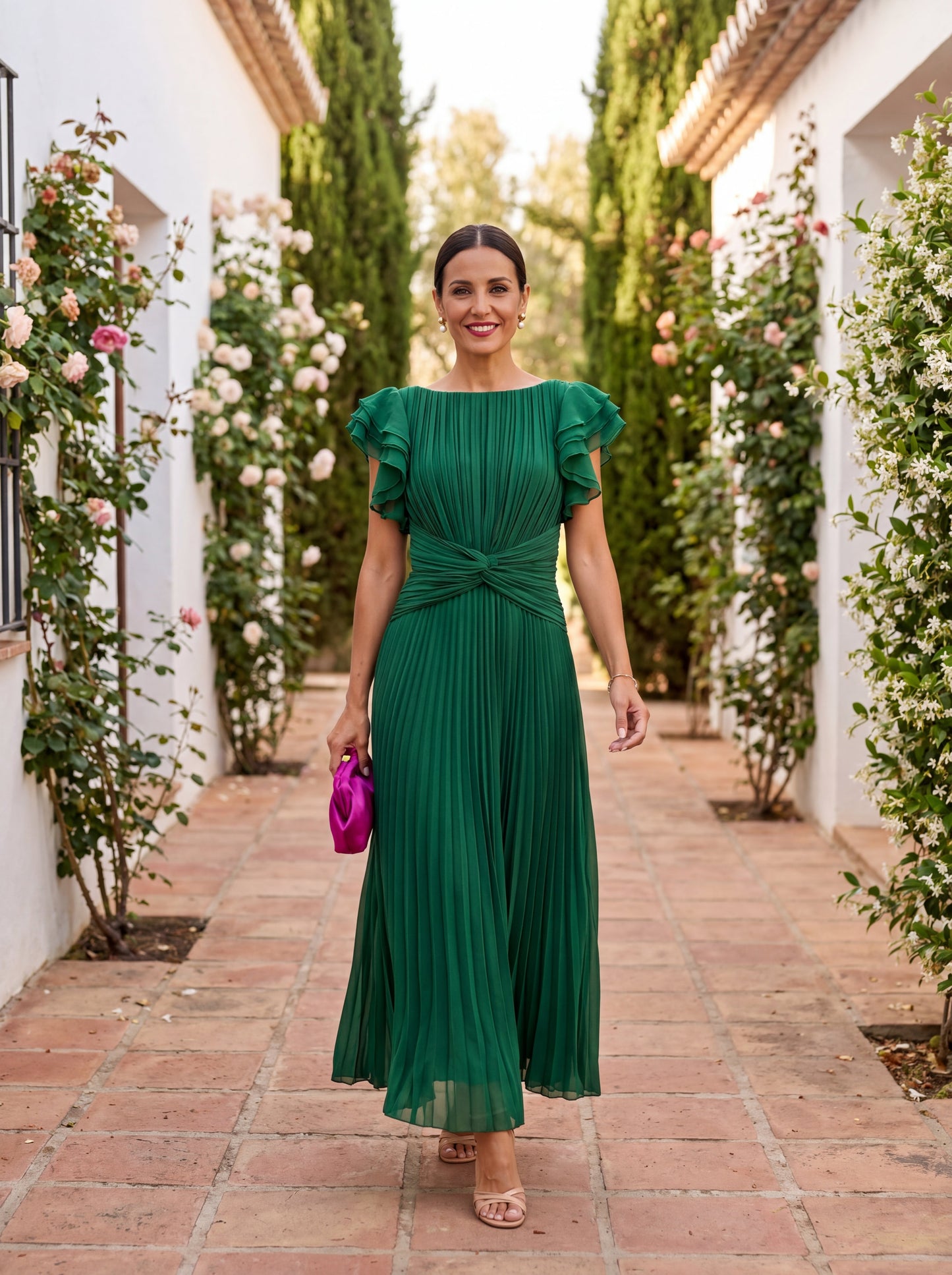 Serafina | Elegante Vestido Maxi Plisado con Cintura Anudada