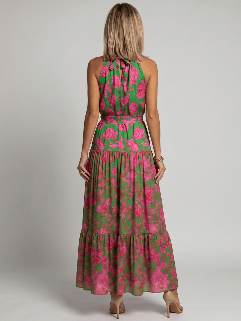 Rowen | Vestido Midi Drapeado con Escote Halter