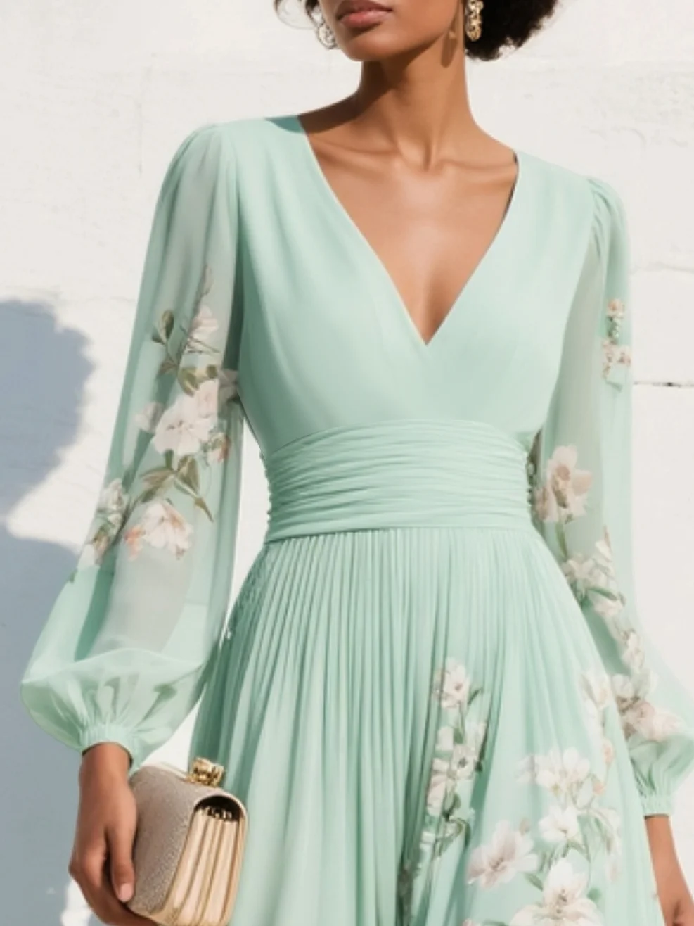 Celia | Vestido midi verde claro floral