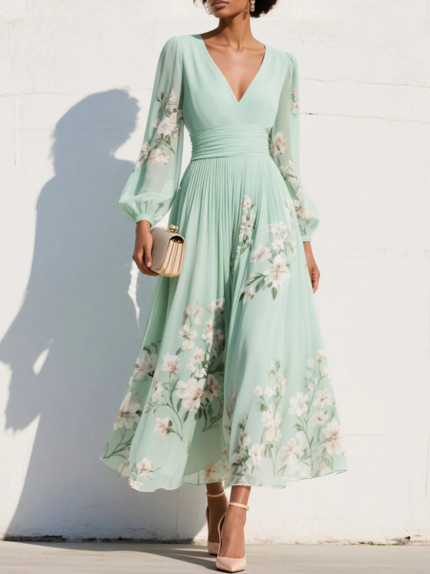Celia | Vestido midi verde claro floral
