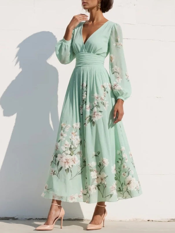 Celia | Vestido midi verde claro floral