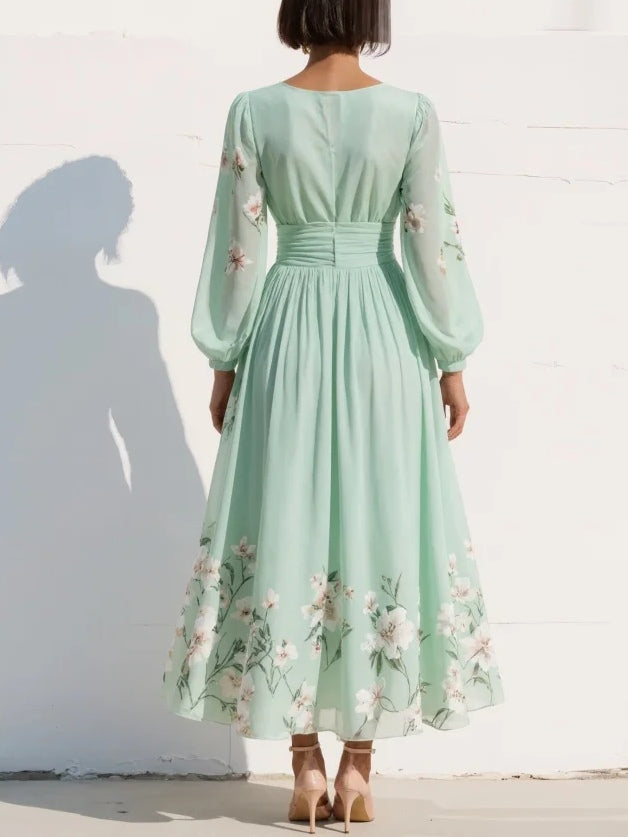 Celia | Vestido midi verde claro floral