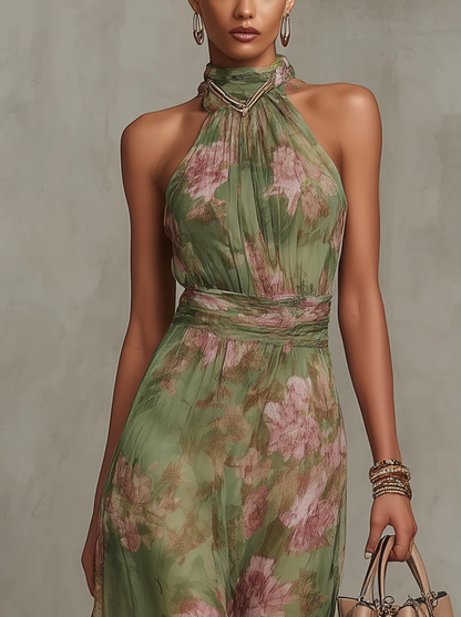 Serena - Vestido largo verde con estampado