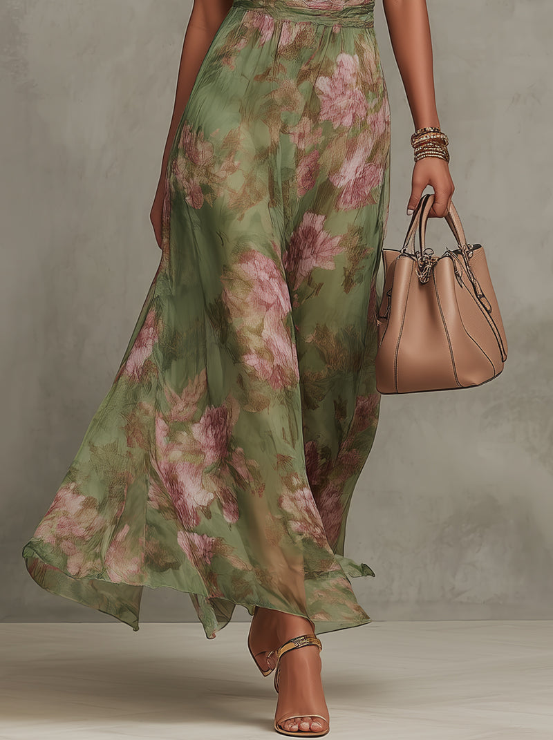 Serena - Vestido largo verde con estampado