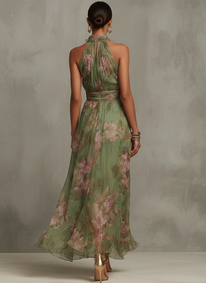 Serena - Vestido largo verde con estampado