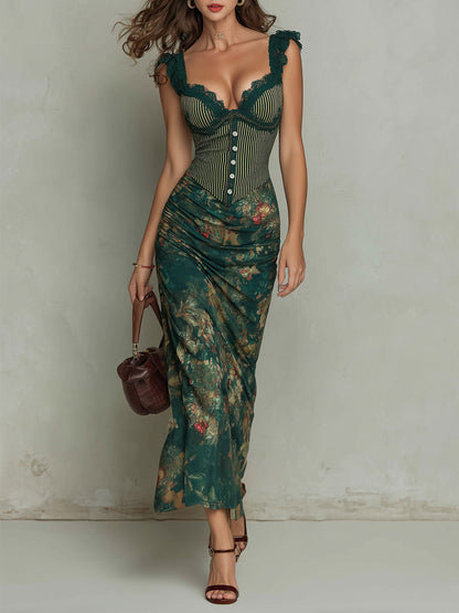 Giorgina - Vestido largo con estampado floral a rayar