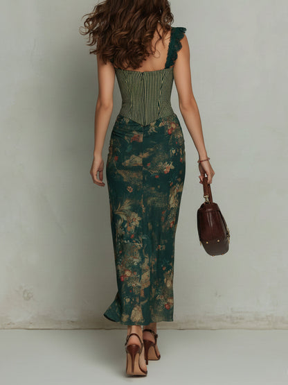 Giorgina - Vestido largo con estampado floral a rayar