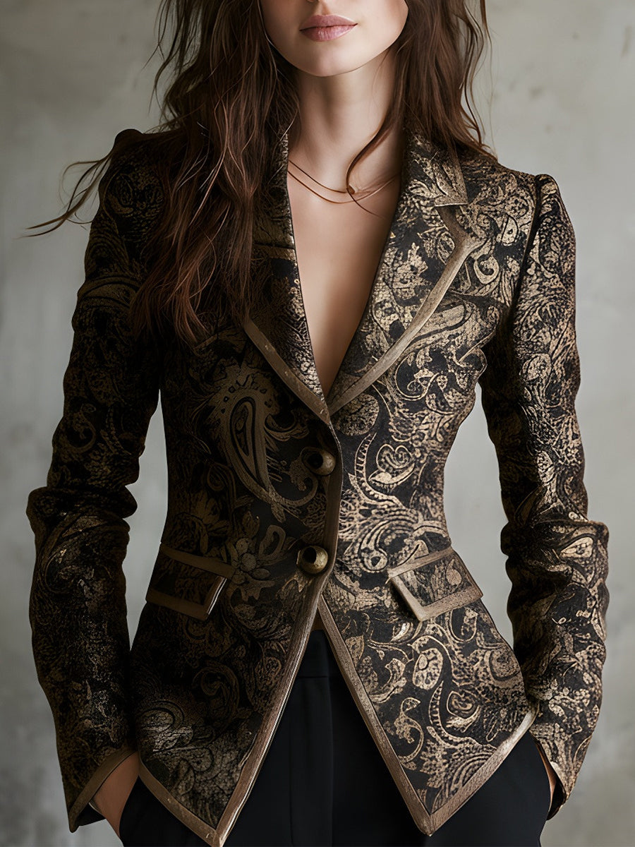 Saco Entallado Lujo discreto de Jacquard Paisley con Solapas Envolventes