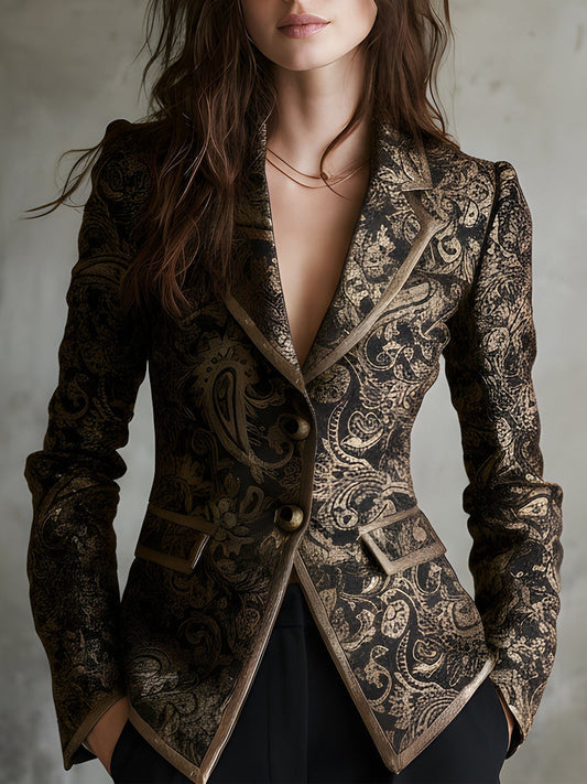 Saco Entallado Lujo discreto de Jacquard Paisley con Solapas Envolventes