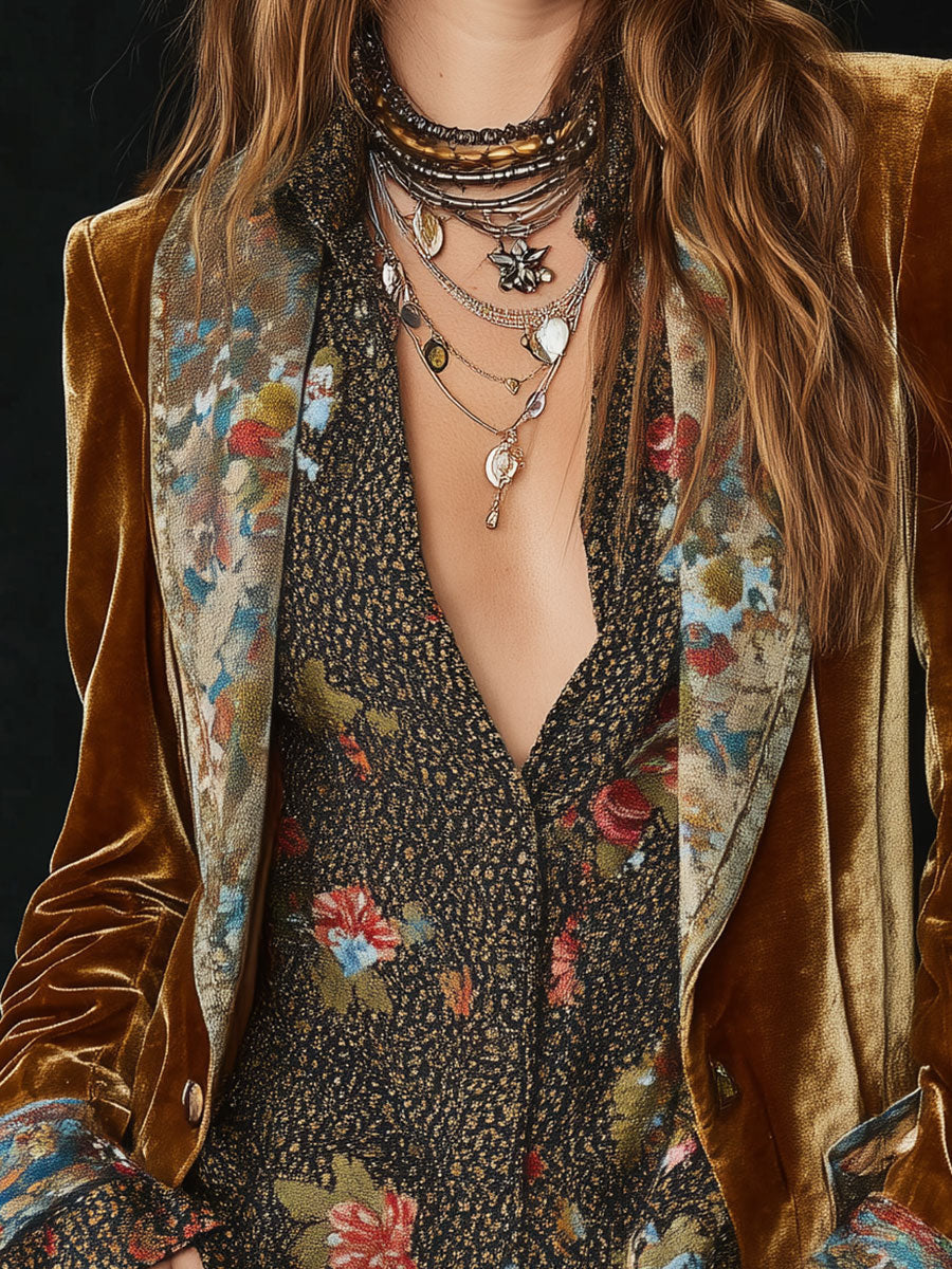 Marcelline | Blazer de retazos con Estampado Floral retro