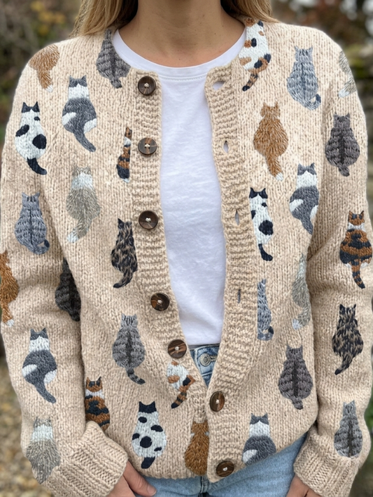 Lidia | Cárdigan con Estampado de Gatos