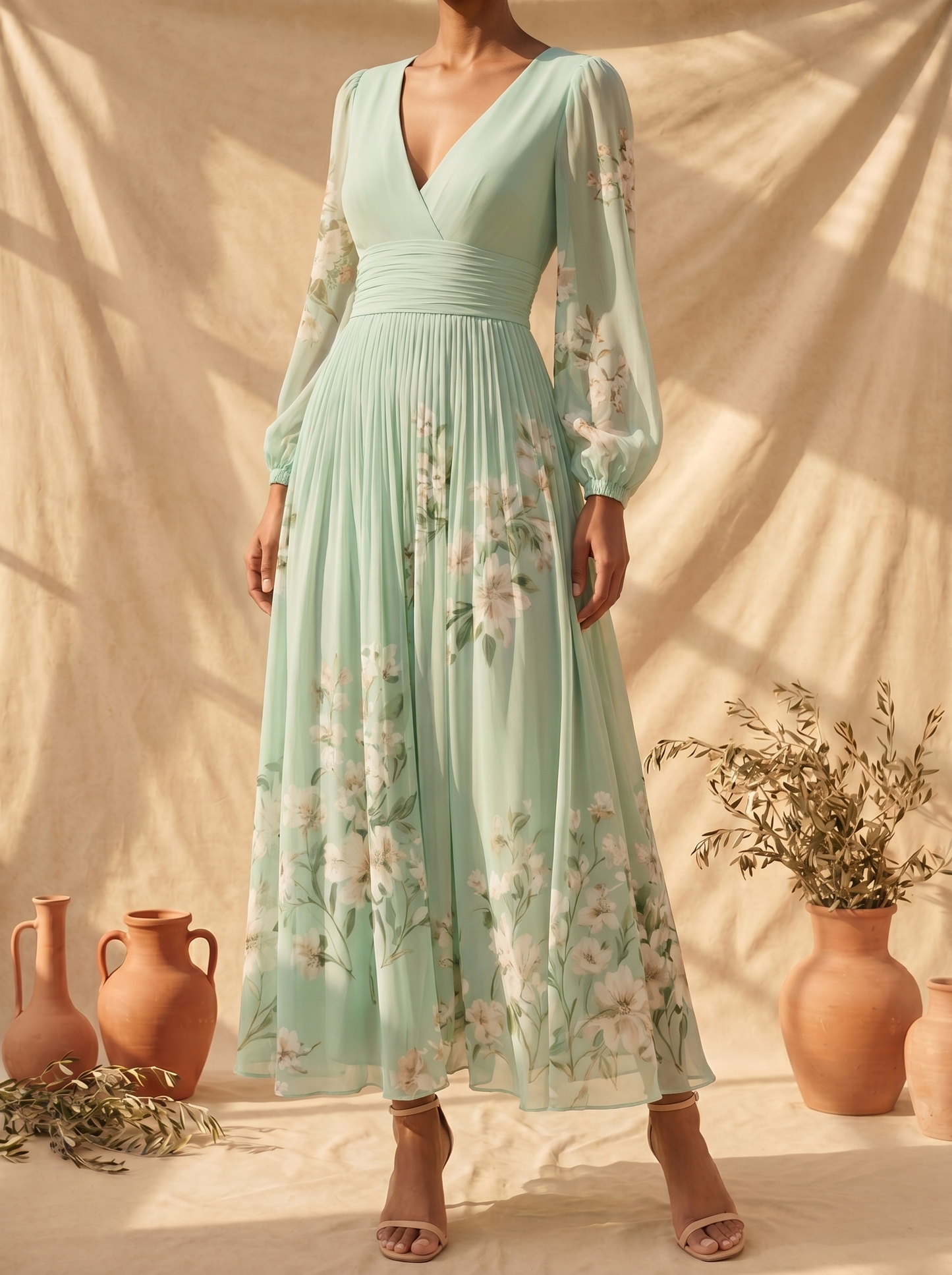Celia | Vestido midi verde claro floral