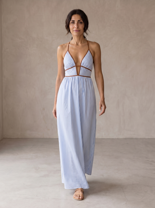 Laura | Vestido Largo a Rayas con Escote Cut-out