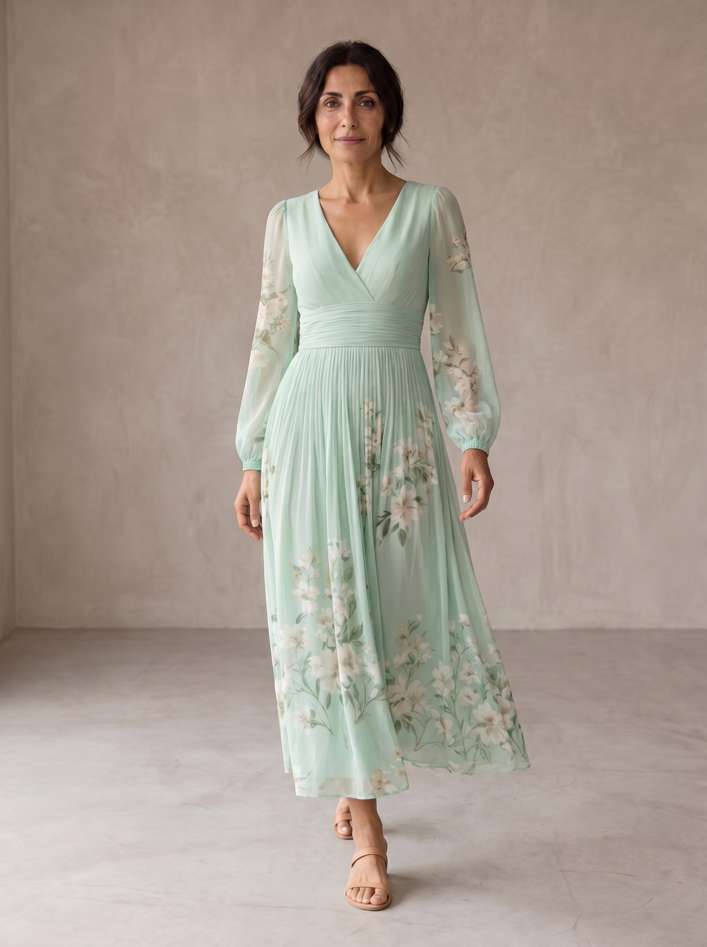Celia | Vestido midi verde claro floral