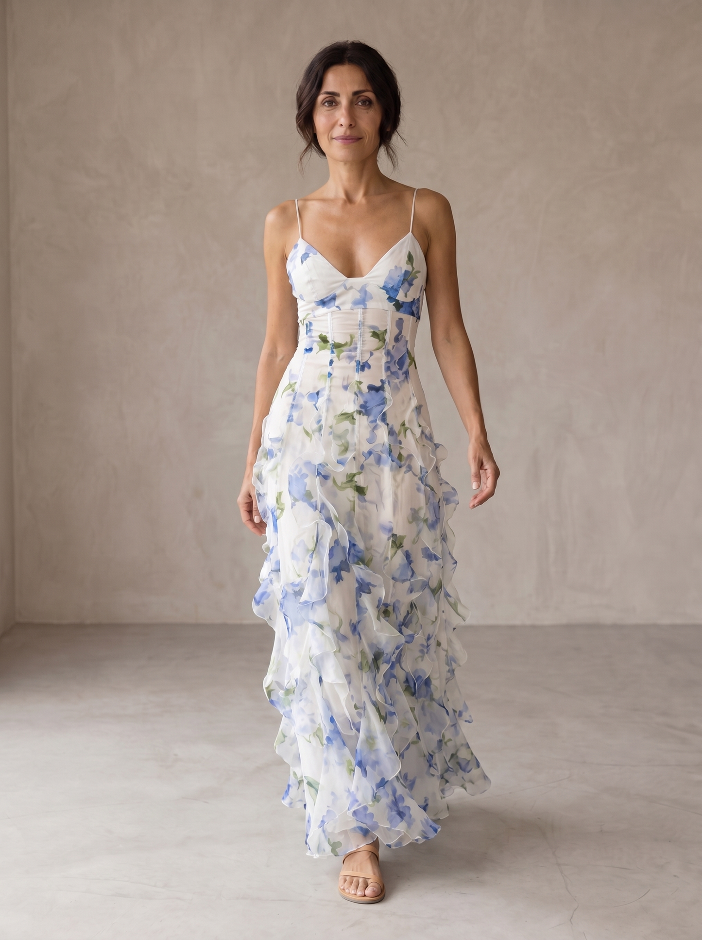 Nuria | Vestido Midi Floral con Volantes