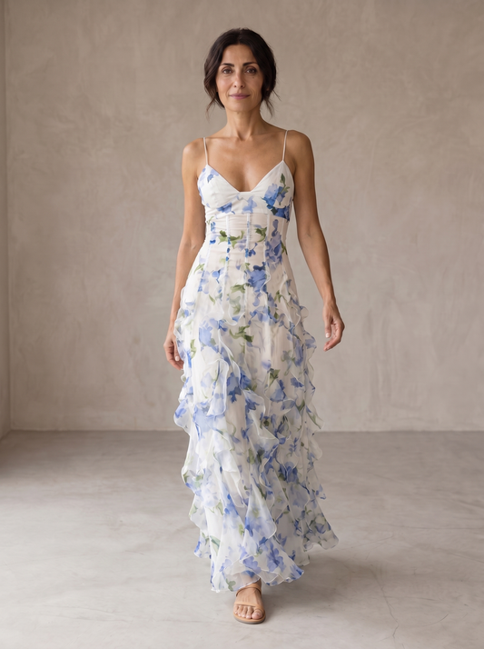 Nuria | Vestido Midi Floral con Volantes